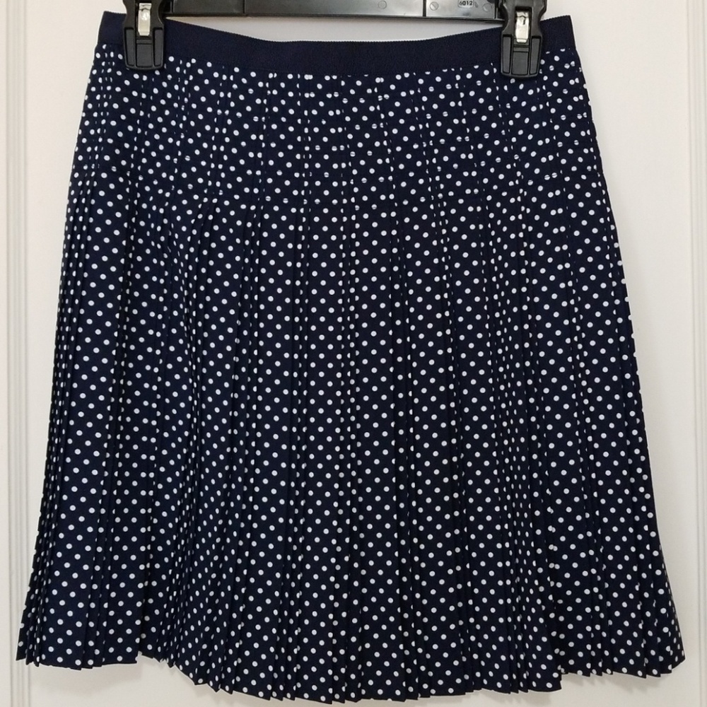 NEW J.Crew Pleated Chiffon Polka Dot Skirt-Navy,00